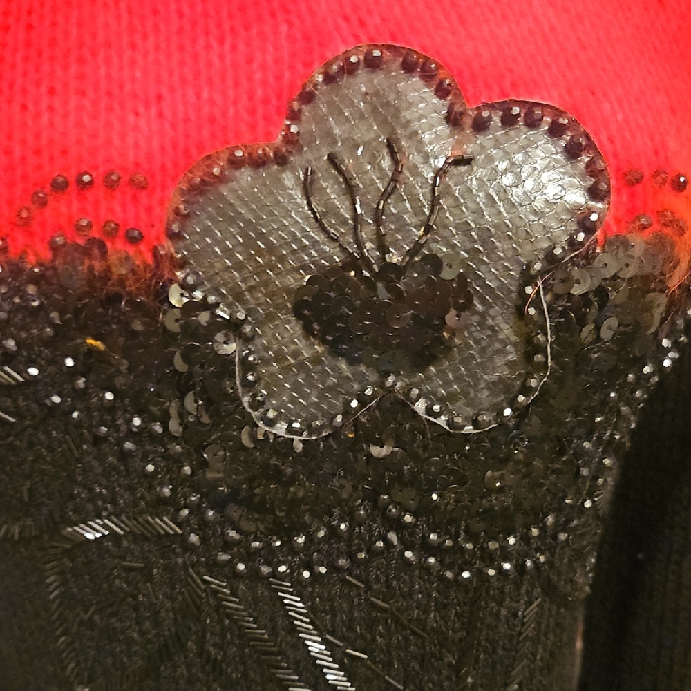 Black & Red Floral Appliqué Women's Sweater - Picture 3 of 10